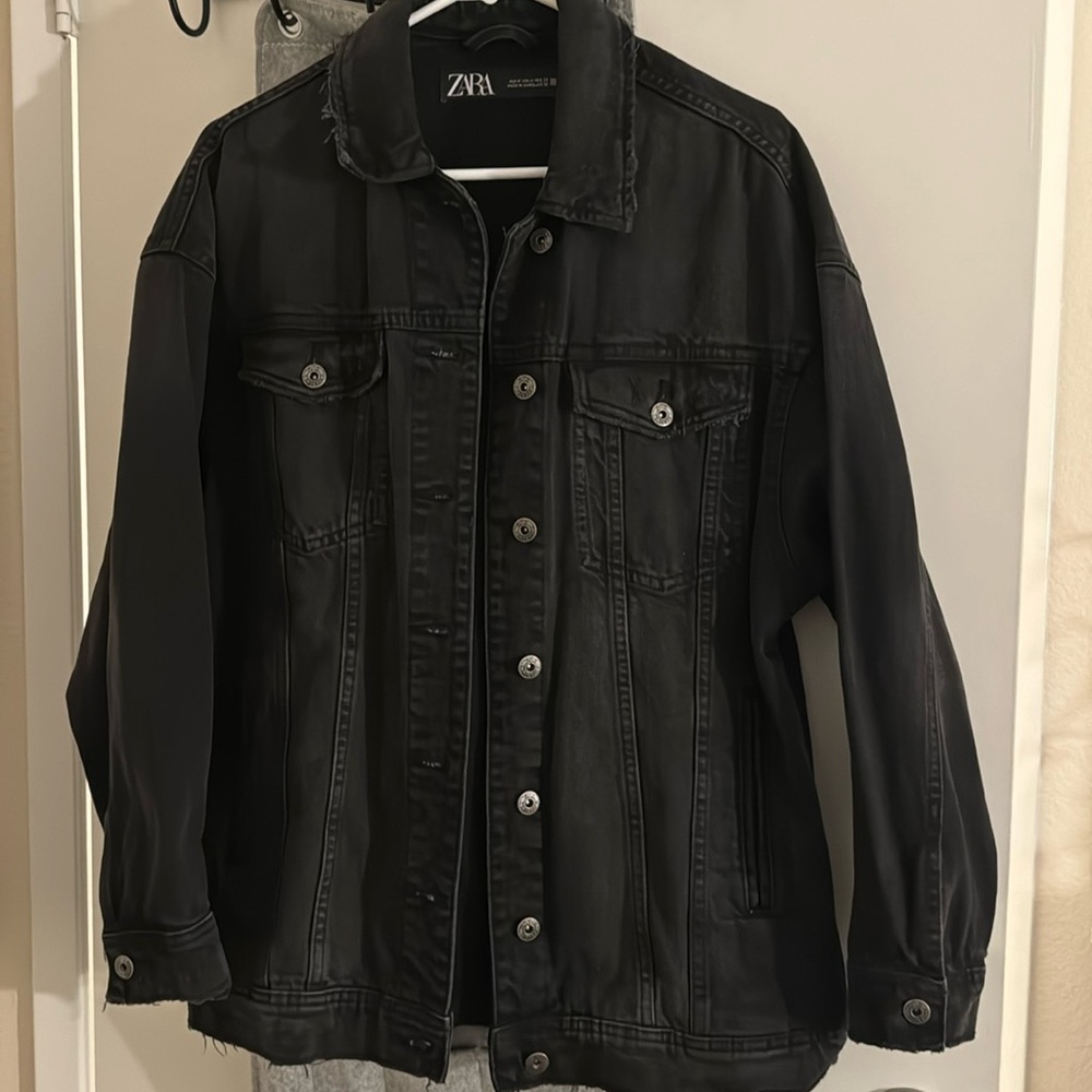 Black Distressed oversized denim jacket